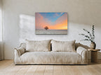 Lone Oak at Dawn landscape canvas print on the wall of a living room