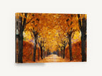 Amber Avenue, autumn tree avenue painterly artwork, landscape canvas wall art print ready to hang