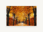 Amber Avenue, autumn tree avenue painterly artwork, landscape canvas wall art print, front view