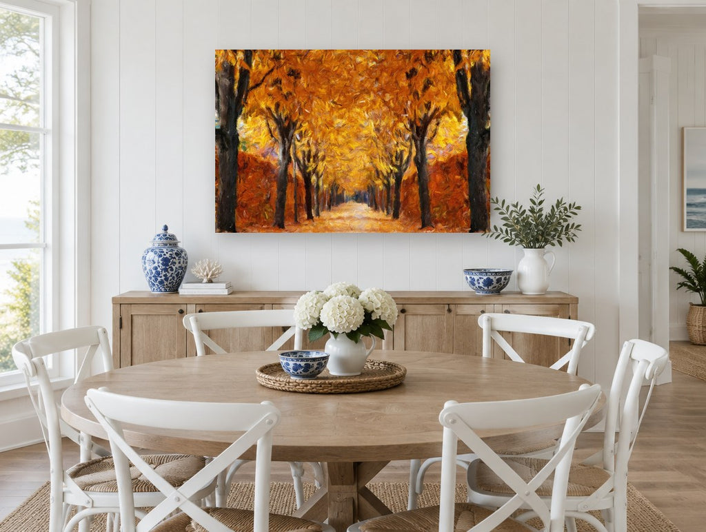 Amber Avenue landscape canvas print on the wall of a Hamptons dining room