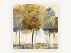 Gilded Grove, gold and grey trees abstract landscape, landscape canvas wall art print, front view