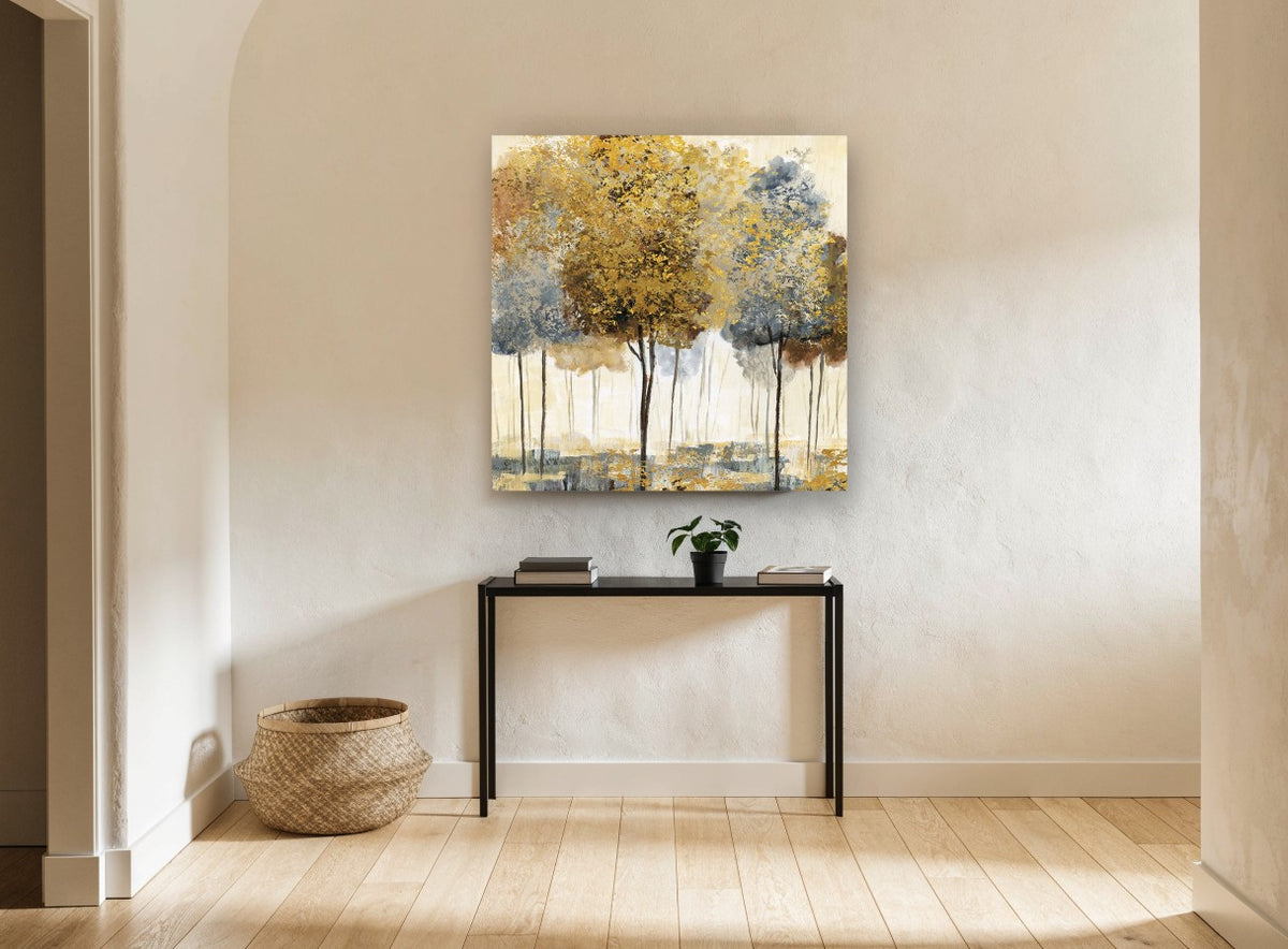 Gilded Grove landscape canvas print on the wall of a hallway