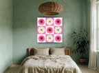 Gerbera Checkerboard floral canvas print on the wall of a bedroom