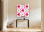 Gerbera Checkerboard floral canvas print on the wall of a hallway
