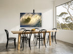 Golden Barrel Break coastal canvas print on the wall of a dining room