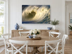 Golden Barrel Break coastal canvas print on the wall of a Hamptons dining room