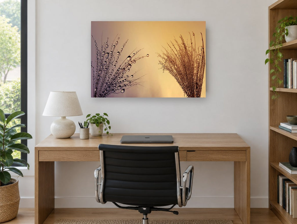 Dew Drop Sunset floral canvas print on the wall of a study