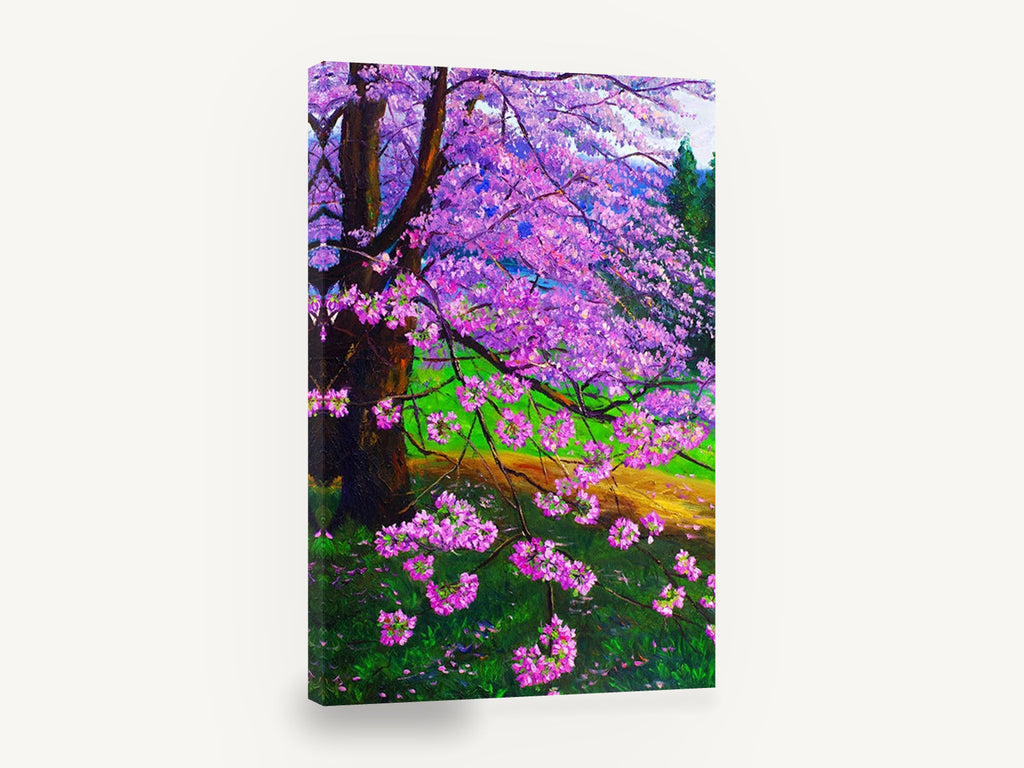 Pink Blossom Canopy, pink blossom tree painting, landscape canvas wall art print ready to hang