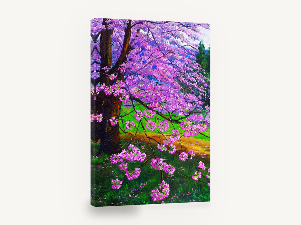 Pink Blossom Canopy, pink blossom tree painting, landscape canvas wall art print ready to hang