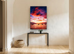 Ember Sky Anchorage coastal canvas print on the wall of a hallway
