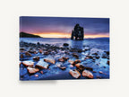 Twilight Sea Stack, sea stack sunset beach photograph, coastal canvas wall art print ready to hang