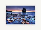 Twilight Sea Stack, coastal canvas wall art print, front view