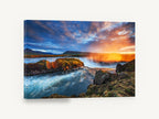 Golden Falls Sunset, waterfall sunset landscape photograph, landscape canvas wall art print ready to hang