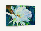 Night Bloom Moonlight, white night blooming cactus flower watercolour, floral canvas wall art print ready to hang