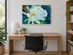 Night Bloom Moonlight floral canvas print on the wall of a study