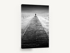 Lone Figure Jetty, lone figure on jetty black and white, coastal canvas wall art print ready to hang