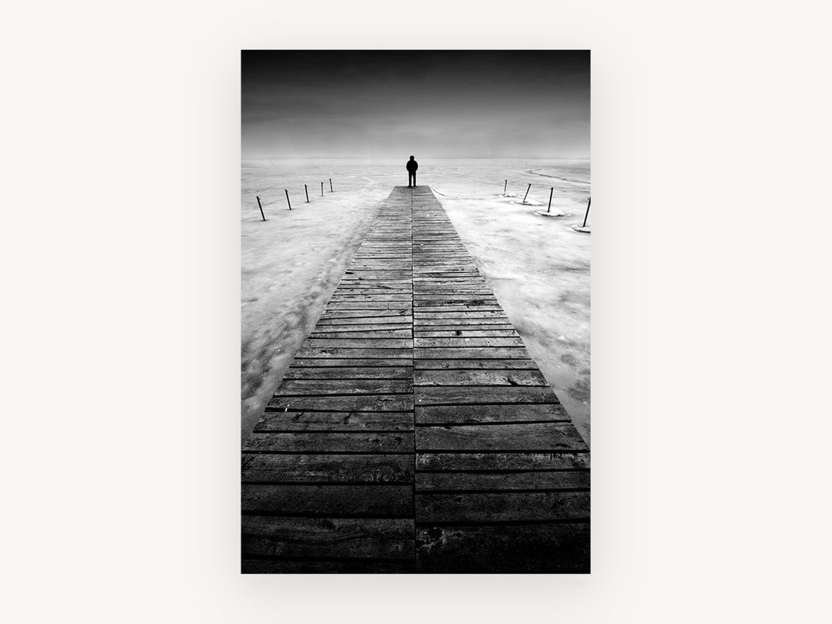 Lone Figure Jetty, coastal canvas wall art print, front view