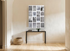 Winter Woodland Grid floral canvas print on the wall of a hallway