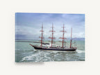 Four Masts in the Swell, tall ship passing lighthouse photograph, coastal canvas wall art print ready to hang