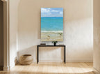 Sandpipers at the Shoreline coastal canvas print on the wall of a hallway