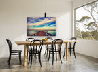 Teal Horizon Jetty landscape canvas print on the wall of a dining room
