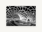 Webb Bridge Night Arches, webb bridge docklands black and white photograph, city canvas wall art print, front view