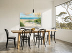 Dune Path Gulls coastal canvas print on the wall of a dining room