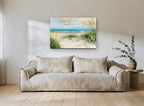 Dune Path Gulls coastal canvas print on the wall of a living room