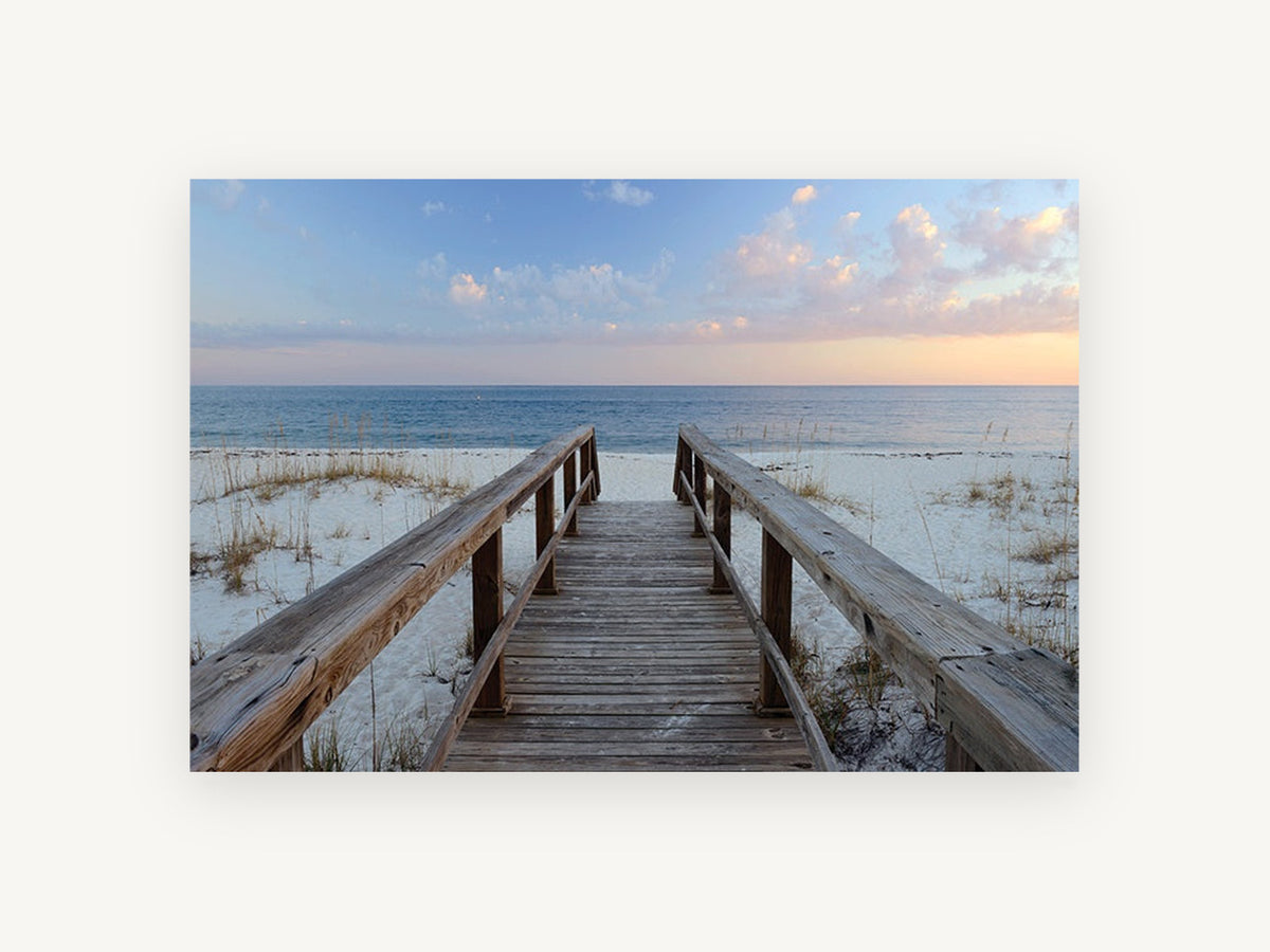 Boardwalk to Calm Sea, coastal canvas wall art print, front view