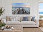 Boardwalk to Calm Sea coastal canvas print on the wall of a beach house living room