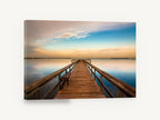 Jetty at Dusk Calm, timber jetty calm bay photograph, landscape canvas wall art print ready to hang