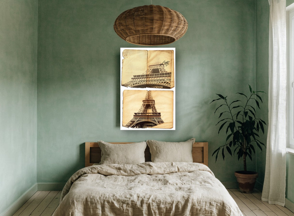 Eiffel Tower Love Pages city canvas print on the wall of a bedroom