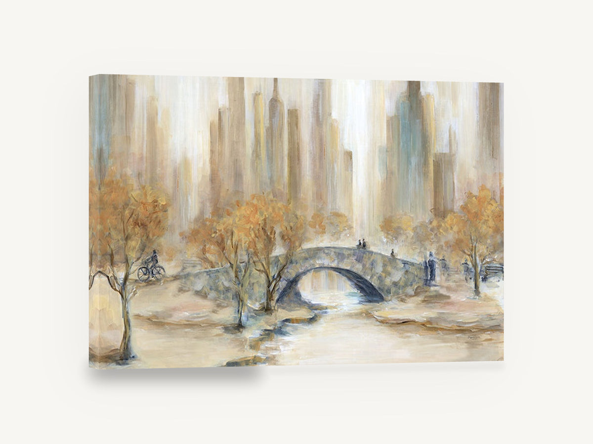 Autumn Stone Arch, central park stone bridge autumn painting, city canvas wall art print ready to hang
