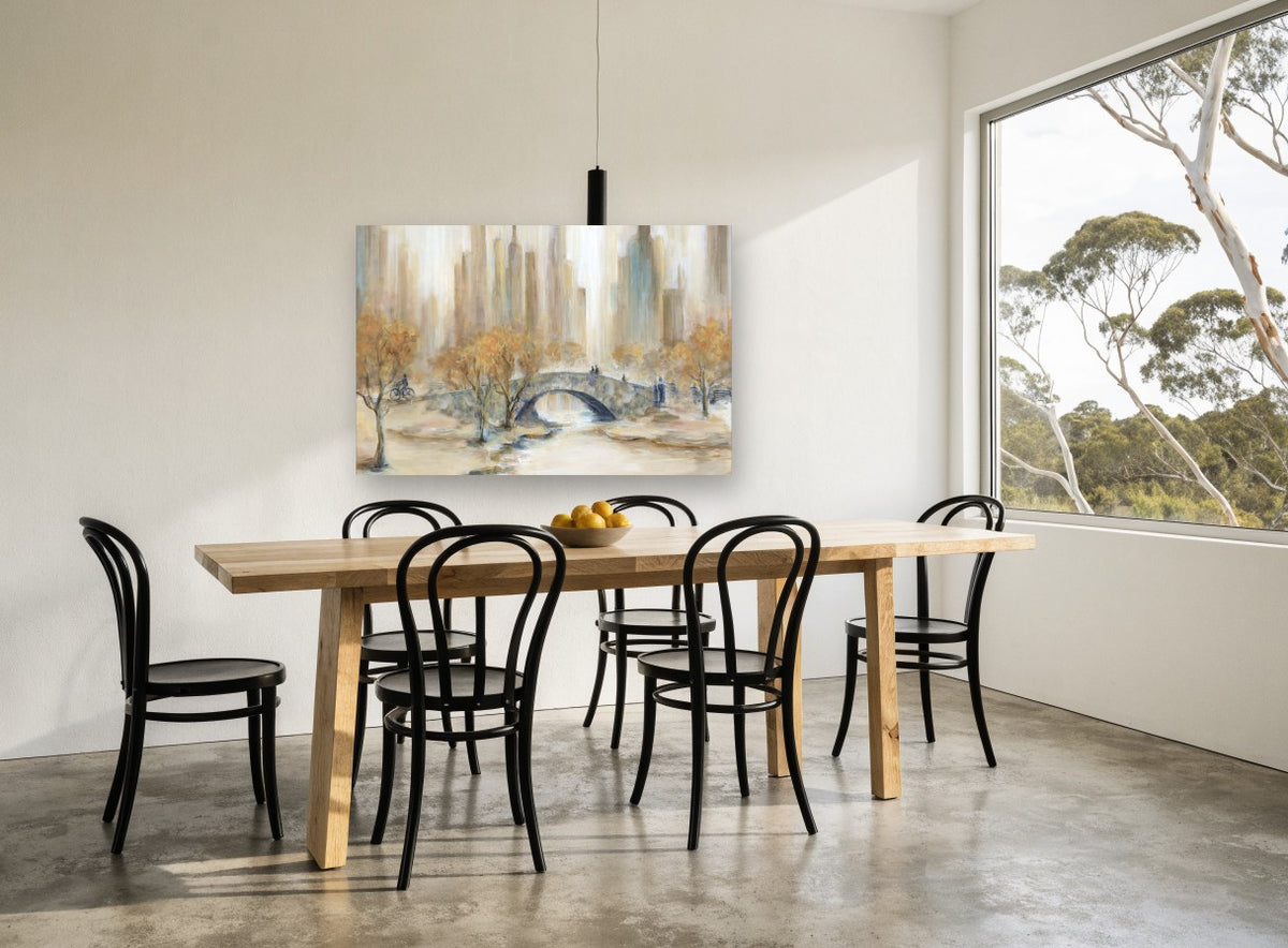 Autumn Stone Arch city canvas print on the wall of a dining room