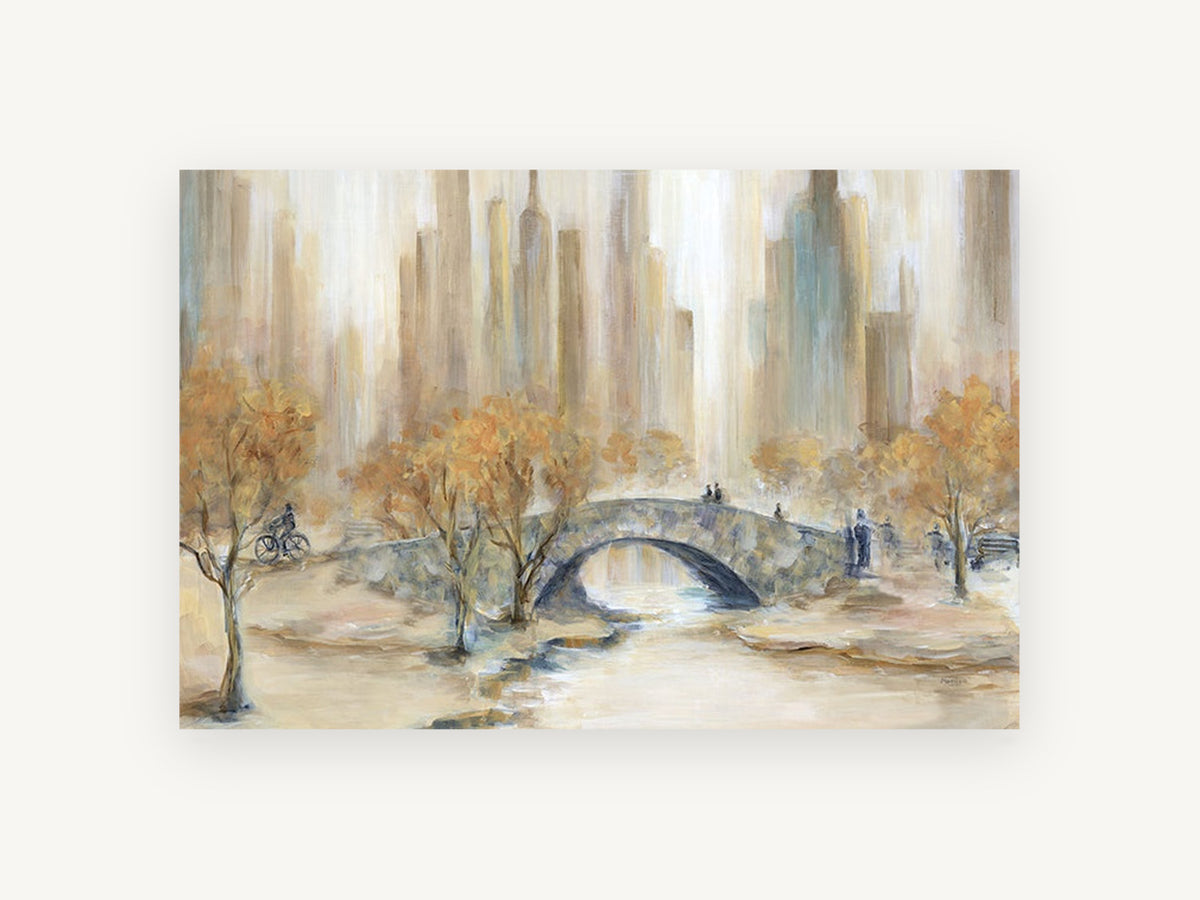 Autumn Stone Arch, central park stone bridge autumn painting, city canvas wall art print, front view