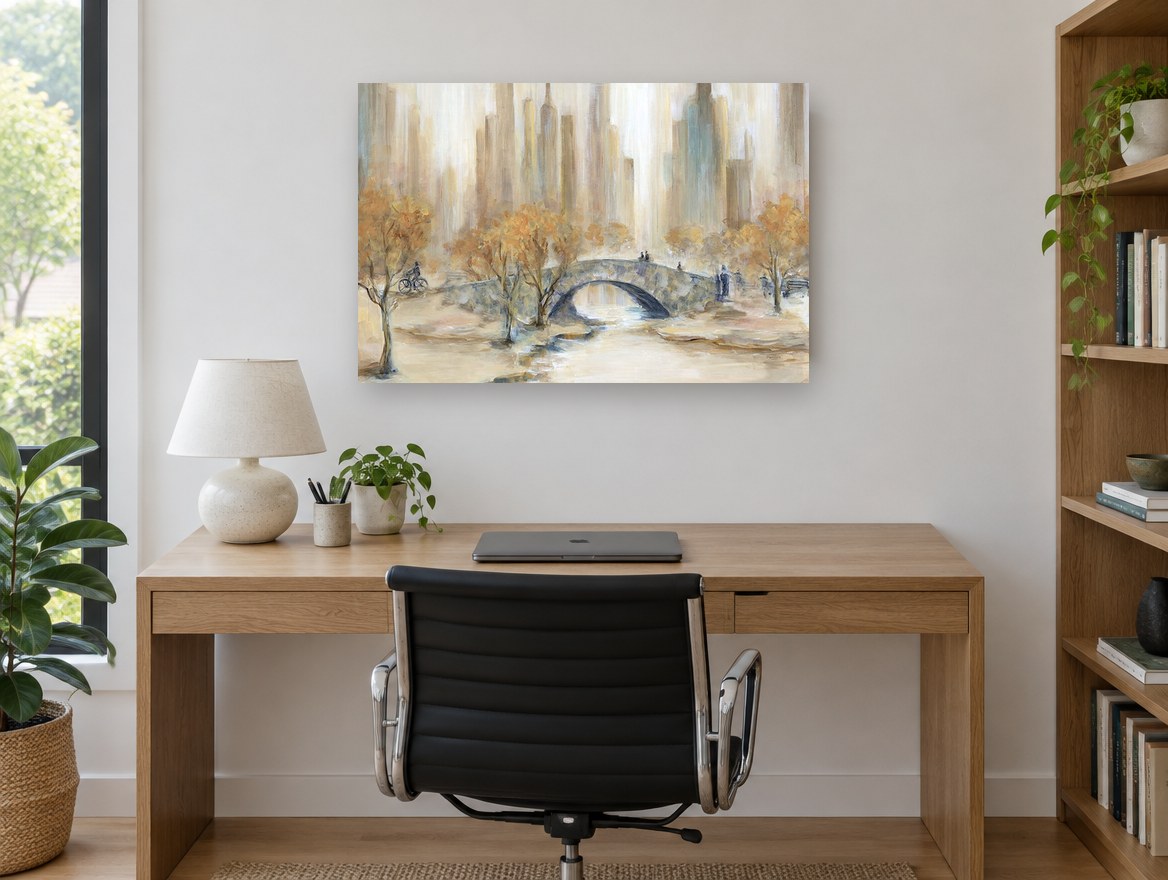 Autumn Stone Arch city canvas print on the wall of a study