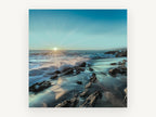 Starburst Over Rocky Shore, coastal canvas wall art print, front view
