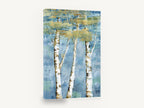 Gilded Birch Trio, blue and gold birch tree painting, landscape canvas wall art print ready to hang