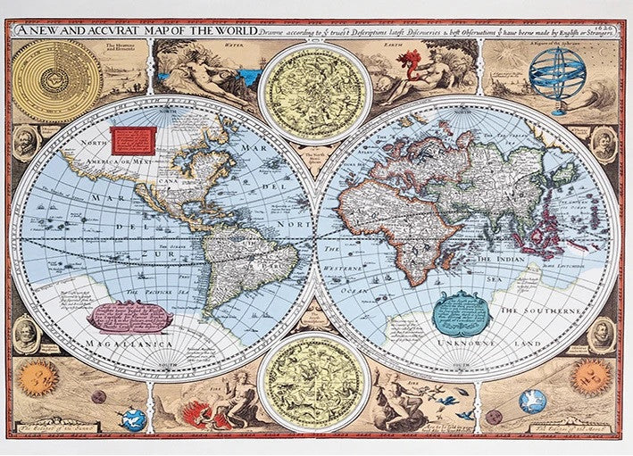 17th Century World Map Wall Print
