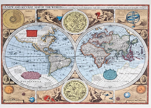 17th Century World Map Wall Print