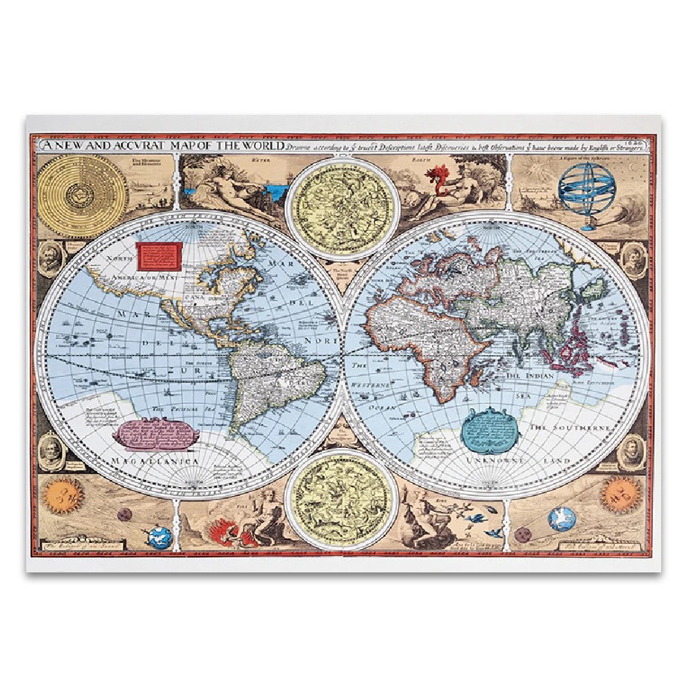17th Century World Map Wall Print