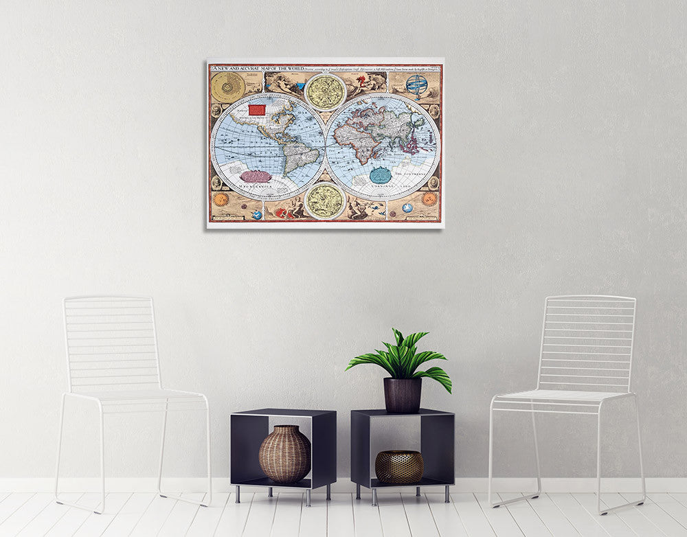 17th Century World Map Wall Print on the wall