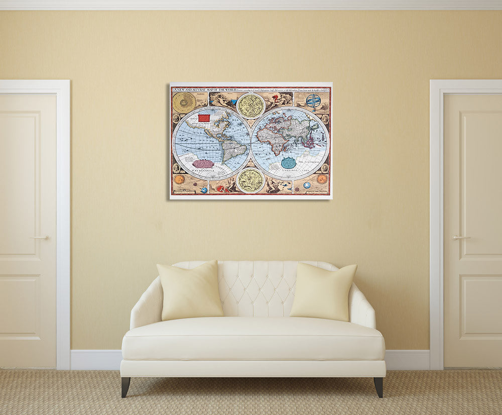 17th Century World Map Wall Print on the wall