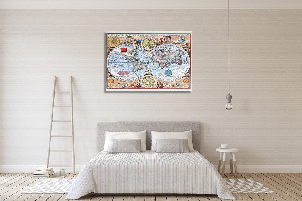 17th Century World Map Wall Print on the wall