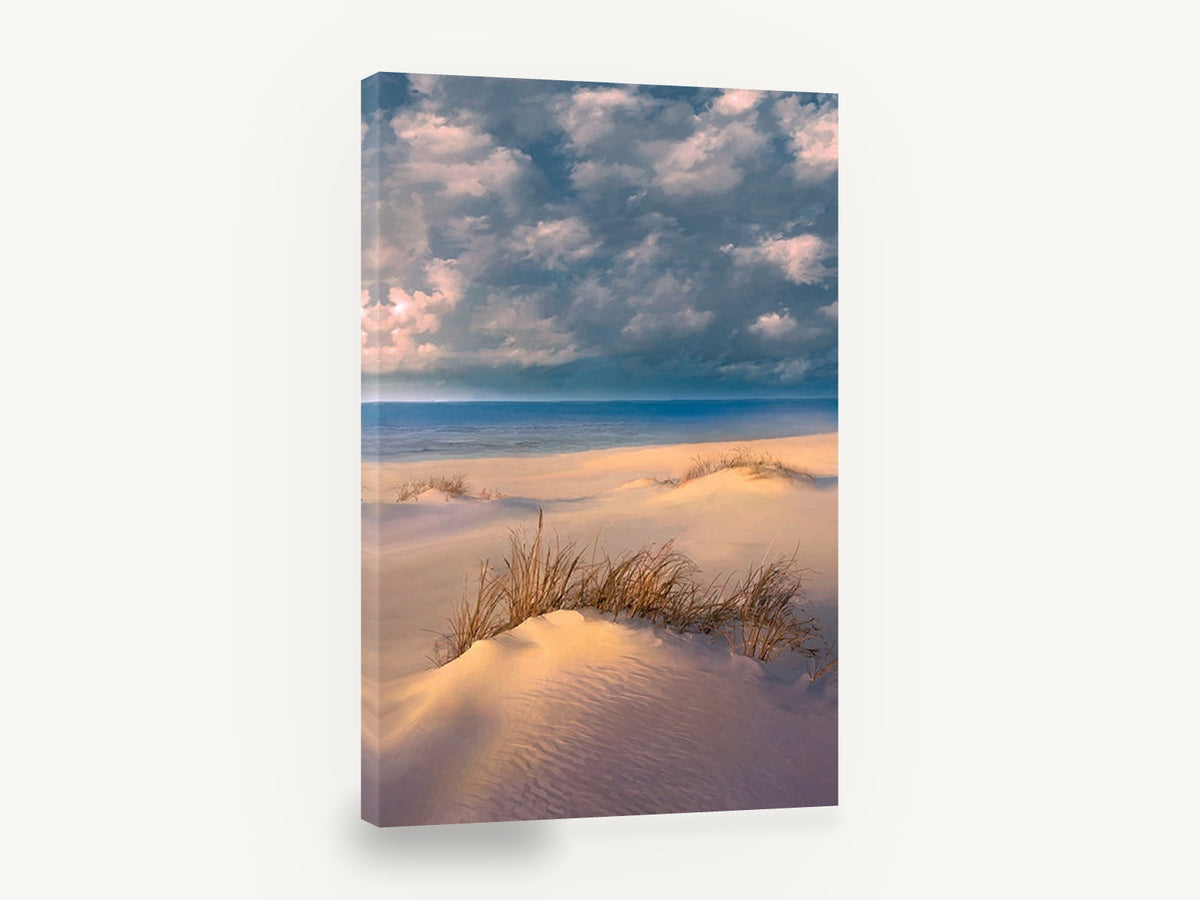 Dune Grass at Dusk, sand dunes beach grass photograph, coastal canvas wall art print ready to hang