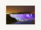 Violet Falls at Night, purple lit waterfall night photograph, landscape canvas wall art print, front view