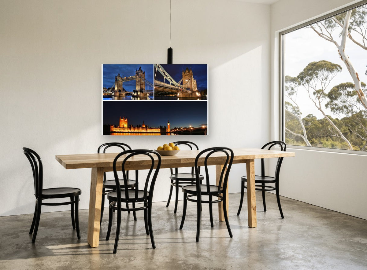 London Landmarks After Dark city canvas print on the wall of a dining room