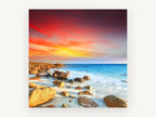 Ember Sky Rocky Cove, coastal canvas wall art print, front view