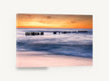 Sunset Pier Posts, sunset seascape pier posts photograph, coastal canvas wall art print ready to hang