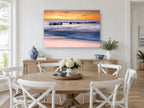 Sunset Pier Posts coastal canvas print on the wall of a Hamptons dining room